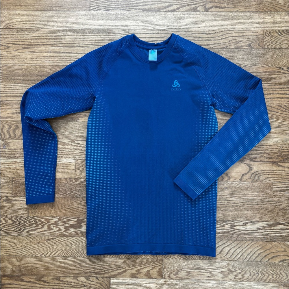 Odlo Performance Warm Eco Long Sleeve Blue Base Layer Men’s Medium *Fits Small
